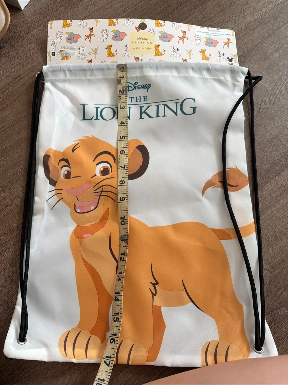 NWT Disney Lion King Kids White & Orange Simba Drawstring Bag with Black Cords